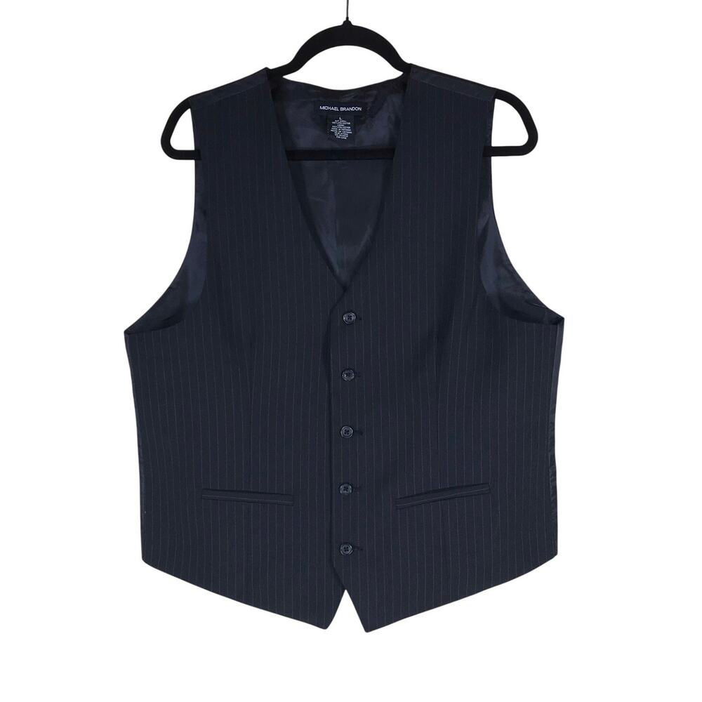 Michael Brandon Vest Men’s Large Black Striped Button Front Formal Dress Evening